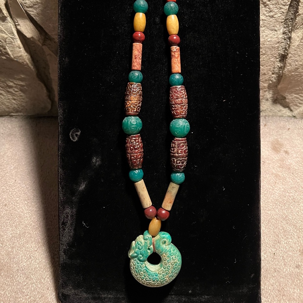 Aventurine Pendant with Jade and other stones necklace one of a kind